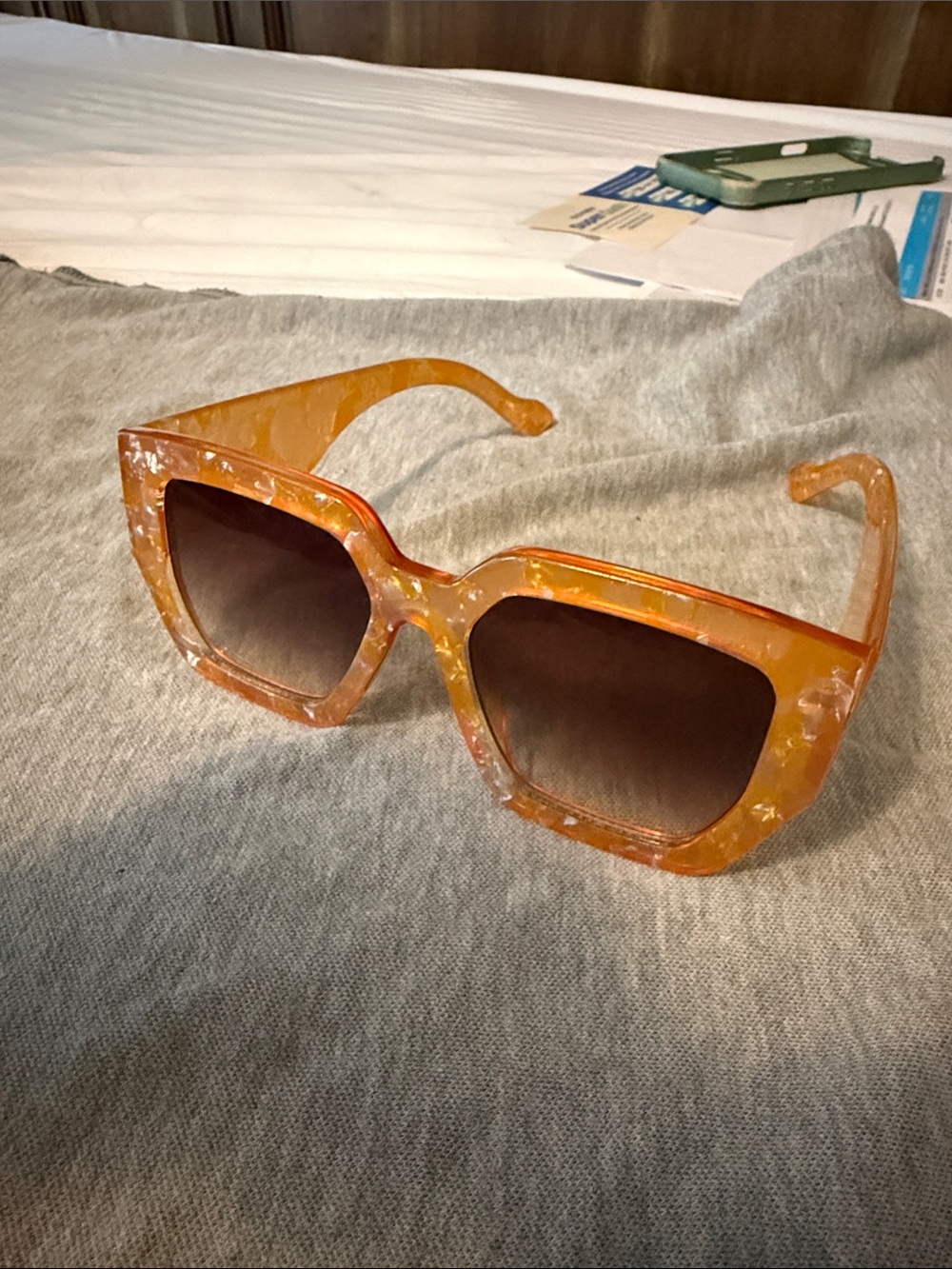 Free People Square Mosaic Frame Sunglasses - Amber Gold - Picture 4 of 5